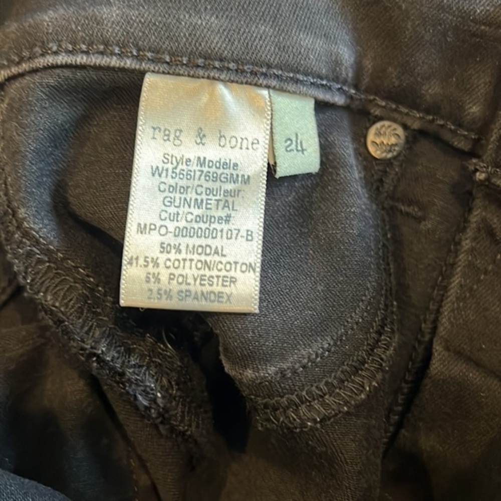 rag & bone /JEAN High Rise Ankle Skinny in Gunmetal Coated Stretch Jeans 24 - Picture 8 of 8